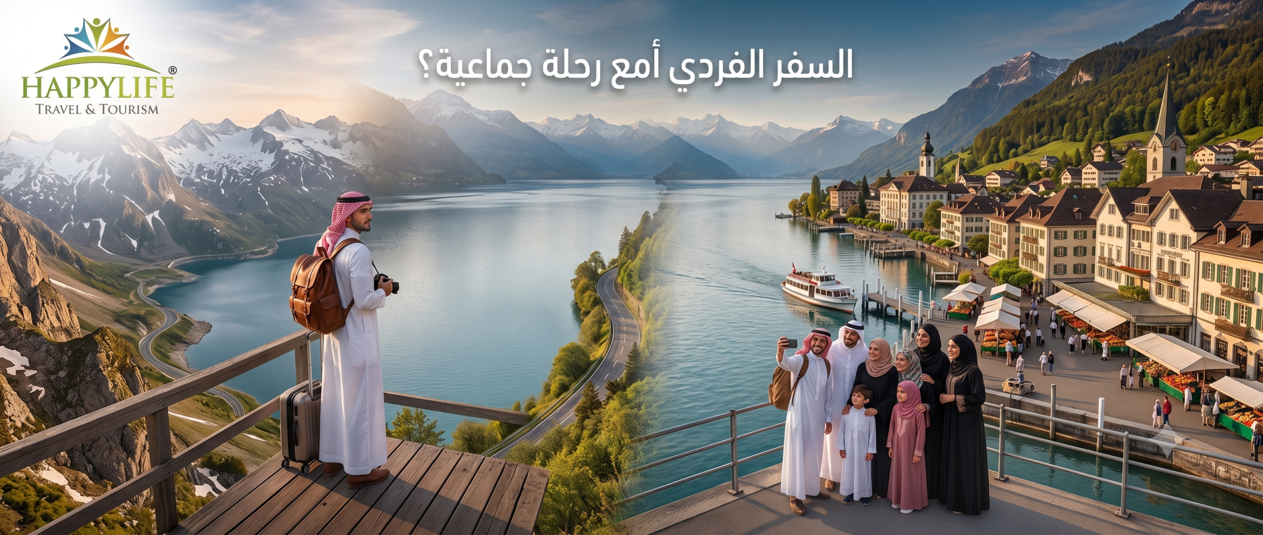 مقارنة بين السفر الفردي أو رحلة جماعية مجموعة الحياة السعيدة