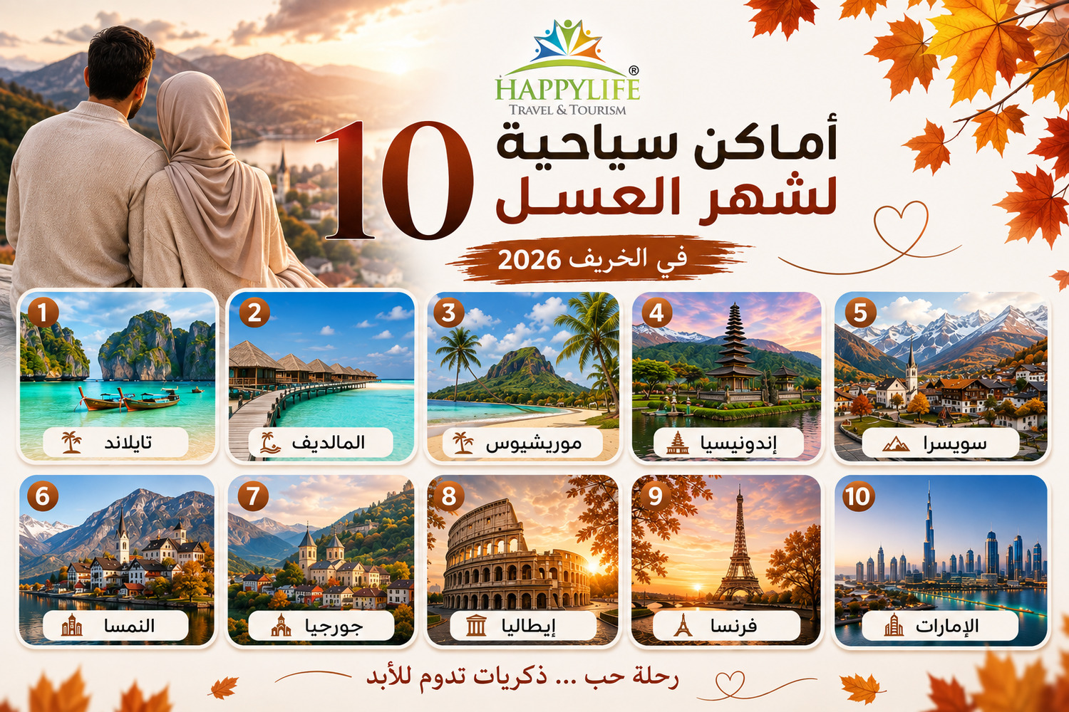 10 أماكن سياحية لشهر العسل في الخريف 2026 الحياة السعيدة